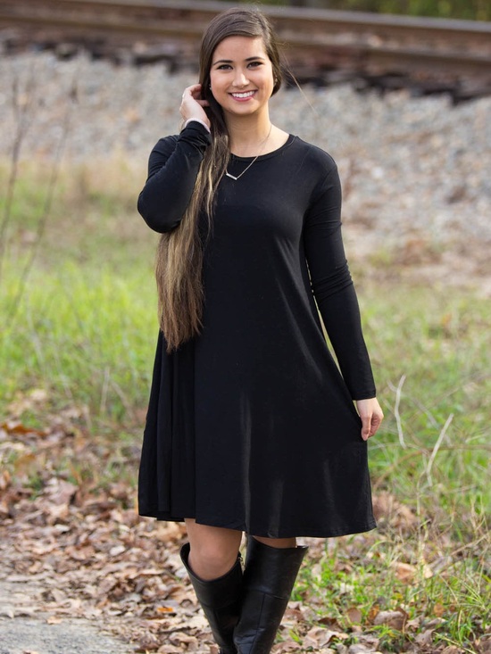Piko 1988 Dresses & Skirts - Piko 1988 Black Long-Sleeve Swing Dress